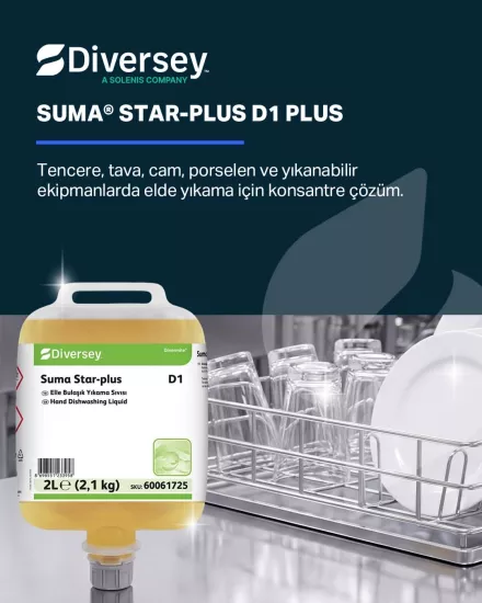 Diversey Suma Star-plus D1 Konsantre Elde Bulaşık Yıkama Sıvısı 2 L
