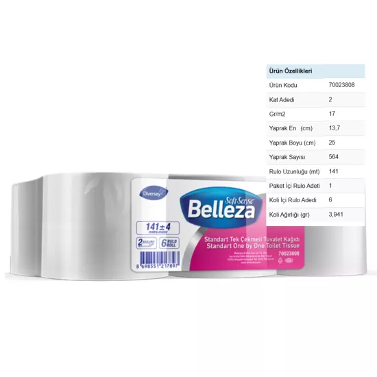 Diversey Belleza Standart Tek Çekmeli Tuvalet Kağıdı 141m x 12 Adet