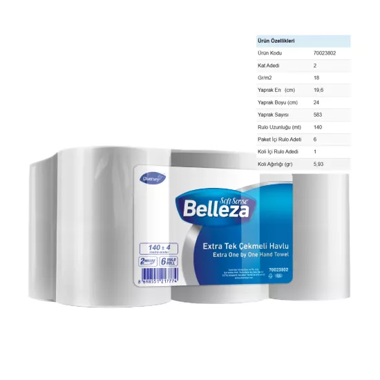 Diversey Belleza Extra Tek Çekmeli Havlu 140m*6 Rulo