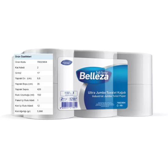 Diversey Belleza Ultra Jumbo Tuvalet Kağıdı 150m x 12 Adet