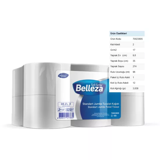 Diversey Belleza Standart Jumbo Tuvalet Kağıdı 96m X 12 Adet