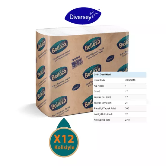 Diversey Belleza Extra Dispenser Peçete 17x21 cm 300 Yaprak X 12 Paket