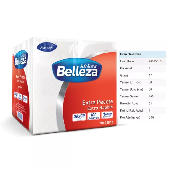 Diversey Belleza Extra Peçete 30x30 cm 100’lü x 24 Paket