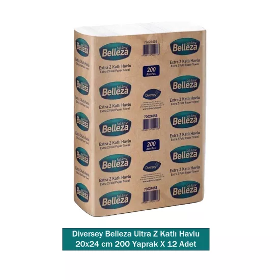 Diversey Belleza Extra Z Katlı Havlu 20x24 cm 200 Yaprak X 12 Paket