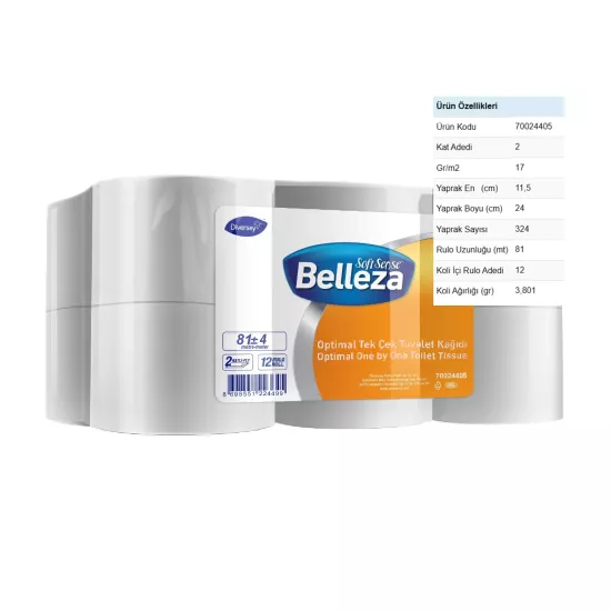 Diversey Belleza Optimal Tek Çekmeli Tuvalet Kağıdı 81m*12 Rulo