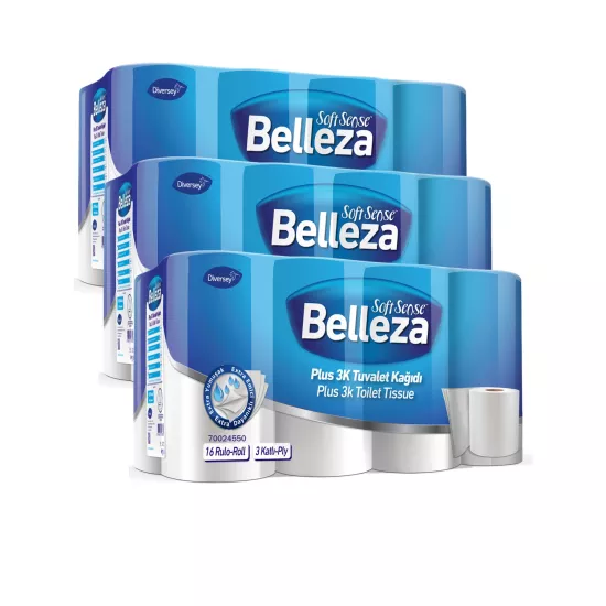 Diversey Belleza Plus 3 Katlı Tuvalet Kağıdı 150 Yaprak 48 Adet (12 Rulo x 3 Paket)