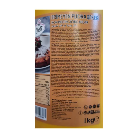 Dr.Gusto Glutensiz Erimeyen Pudra Şekeri 1 Kg