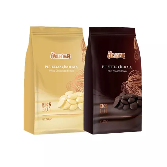 Ülker Kuvertür Pul Çikolata Seti (Bitter 2,5 kg ve Beyaz 2,5 kg)