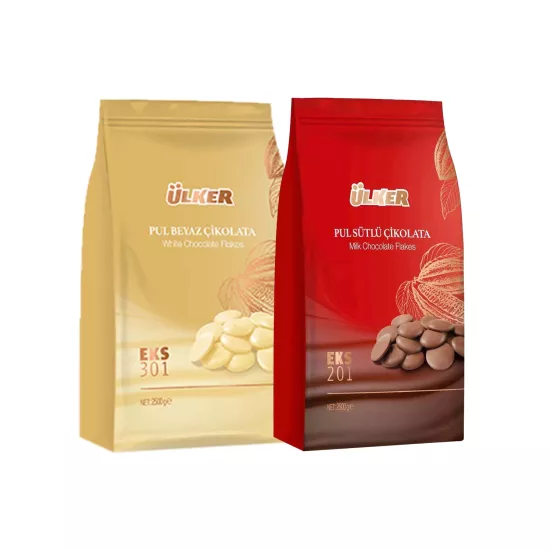 Ülker Kuvertür Pul Çikolata Seti (Sütlü 2,5 kg ve Beyaz 2,5 kg)