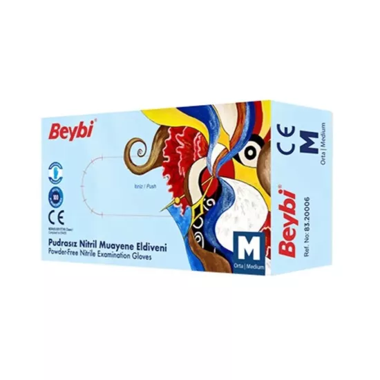 Beybi Nitril Muayene Eldiveni Pudrasız Mavi Medium 100’lü Paket