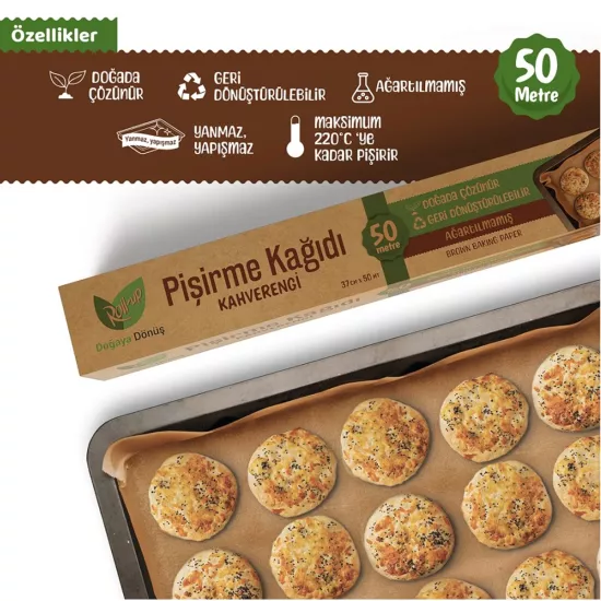 Roll-up Ağartılmamış Kahverengi Pişirme Kağıdı 37 cm x 50 m 6 Paket