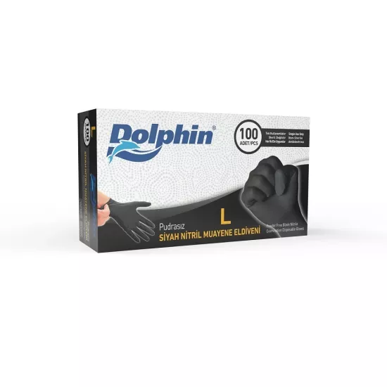 Dolphin Nitril Muayene Eldiveni Pudrasız Siyah Large 100’lü Paket