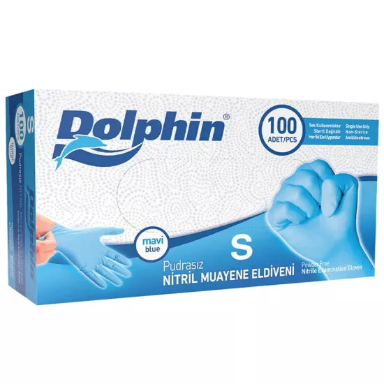 Dolphin Nitril Muayene Eldiveni Pudrasız Mavi Smal 100’lü Paket