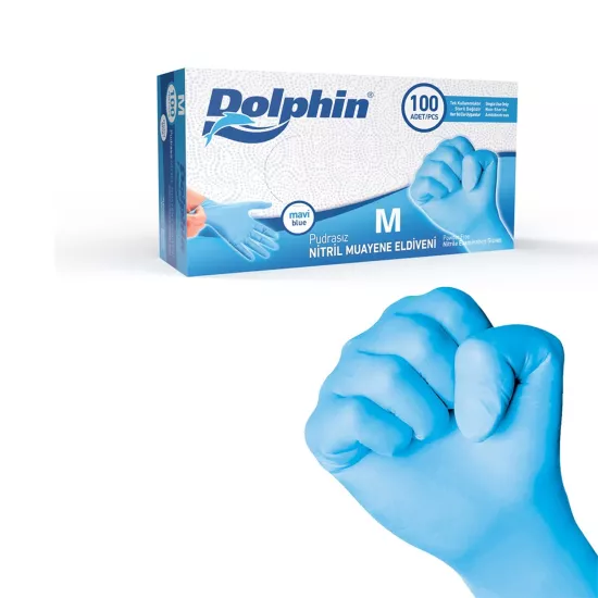 Dolphin Muayene Eldiveni Pudrasız Mavi Medium 100’lü Paket