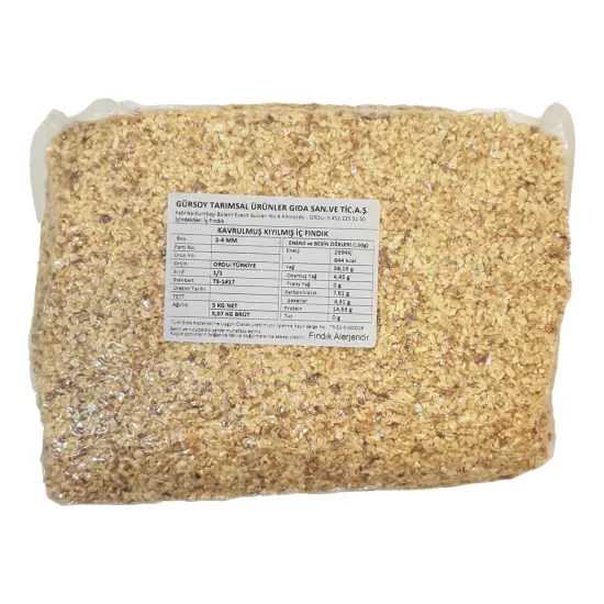 Gürsoy Kavrulmuş Kıyılmış İç Fındık 5 Kg 2-4 mm Vakumlu Paket