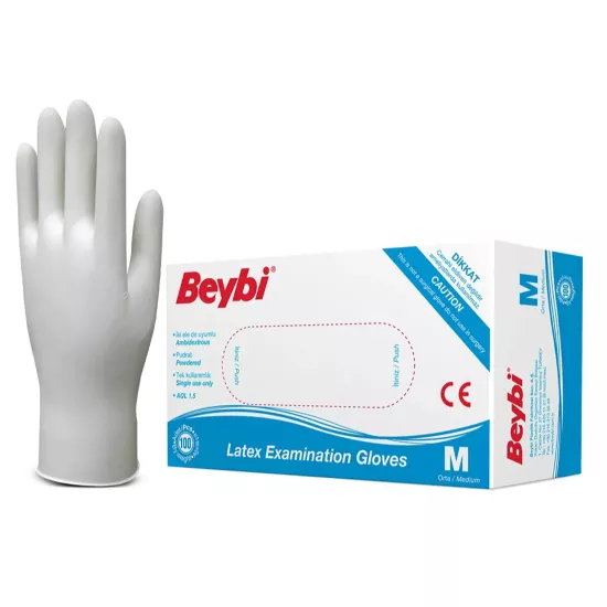 Beybi Lateks Muayene Eldiveni Pudralı Medium (M) 100’lü Paket
