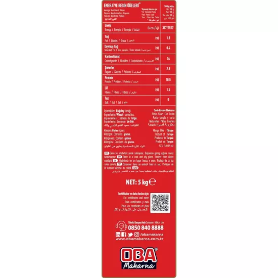 Oba Makarna Yüksük 5 Kg.  - Catering Serisi