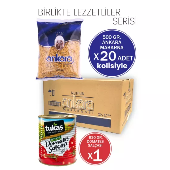 Nuh’un Ankara Burgu Makarna 500g X 20 Adet (1 Koli) Tukaş Domates Salçası 830g Hediyeli