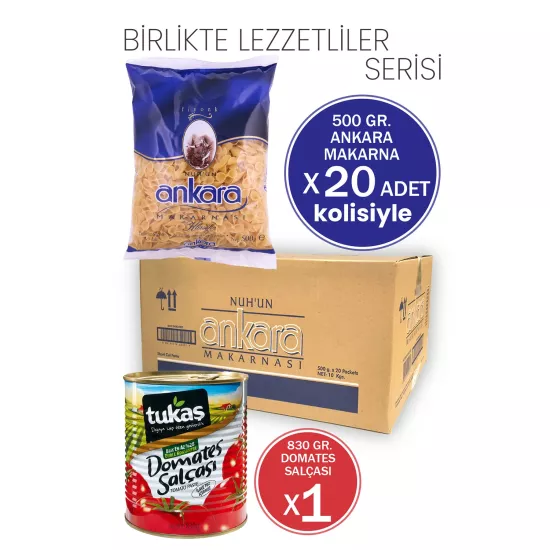 Nuh’un Ankara Fiyonk Makarna 500g X 20 Adet (1 Koli) Tukaş Domates Salçası 830g Hediyeli
