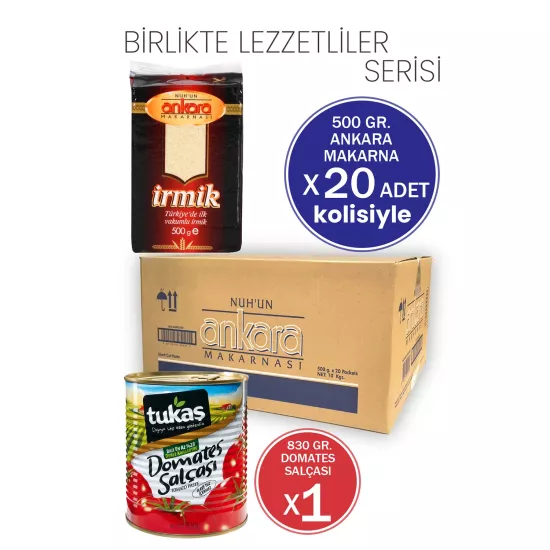 Nuh’un Ankara İrmik 500g X 20 Adet (1 Koli) Tukaş Domates Salçası 830g Hediyeli