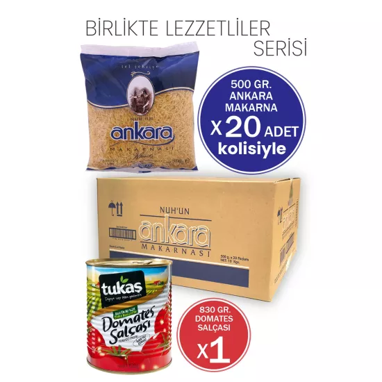 Nuh’un Ankara Tel Şehriye 500g X 20 Adet (1 Koli) Tukaş Domates Salçası 830g Hediyeli