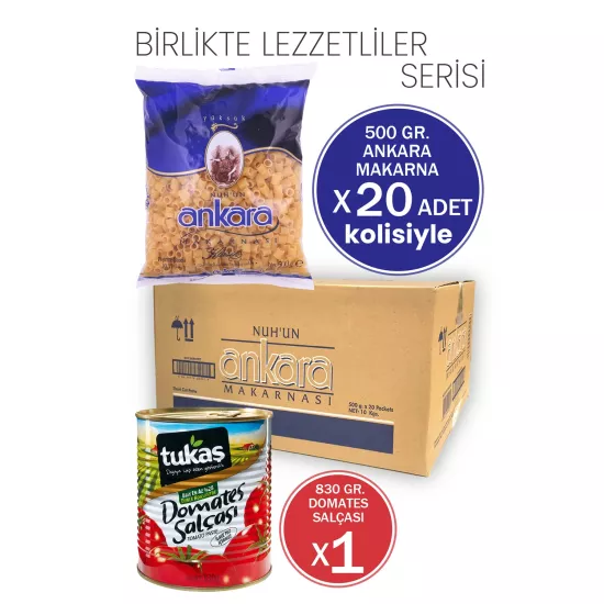 Nuh’un Ankara Yüksük Makarna 500g X 20 Adet (1 Koli) Tukaş Domates Salçası 830g Hediyeli