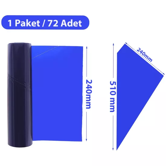 Bens Tek Kullanımlık Krema Torbası Mavi 51x24 cm 72 Adet