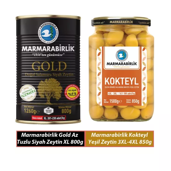 Marmarabirlik 2’li Zeytin Seti – Gold Siyah 800g + Kokteyl Yeşil 850g