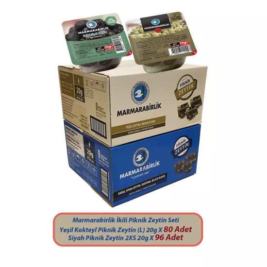 Marmarabirlik Yeşil & Siyah Zeytin Seti 2’li Piknik Paket 176 Adet Vakumlu