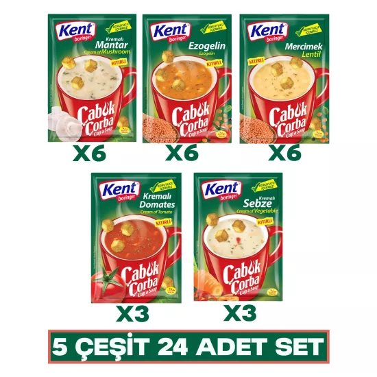 Kent Boringer Çabuk Çorba Seti Kutusu İle 5 Çeşit 24 Adet