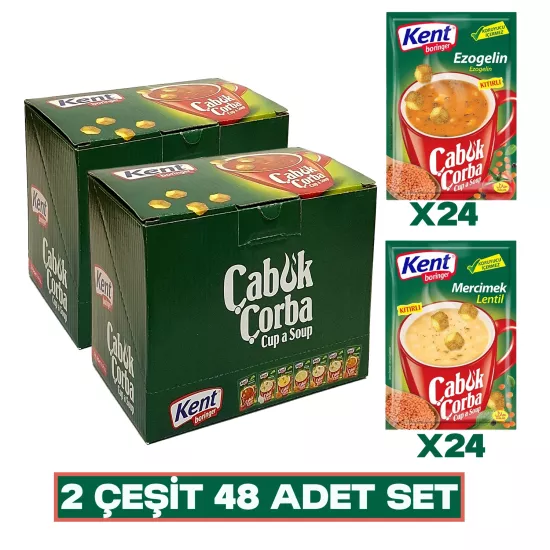 Kent Boringer Çabuk Çorba 2 Paket 48 Adet (Mercimek & Ezogelin)
