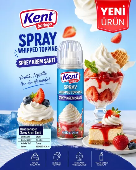 Kent Boringer Sprey Krem Şanti 250g | Whipped Topping Sprey Krema