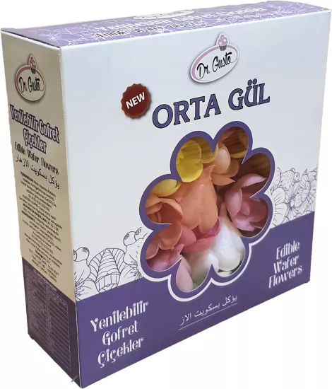DR.GUSTO Gofret Gül Orta – Yenilebilir Pasta Süsleme Çiçeği (50 Gül + 100 Yaprak)