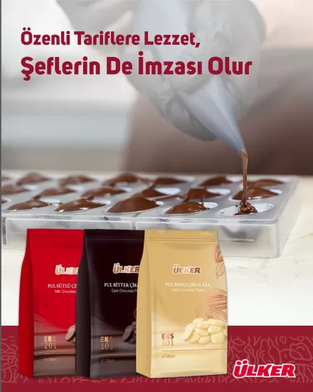 Ülker Kuvertür Pul Çikolata Seti (Sütlü 2,5 kg, Bitter 2,5 kg, Beyaz 2,5 kg)