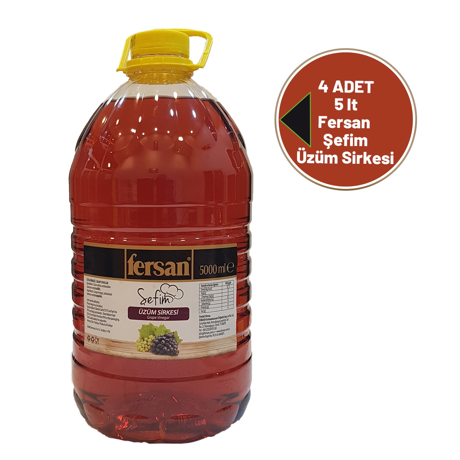Fersan Şefim Üzüm Sirkesi Pet 5Lt X 4 Adet (Kolisiyle)