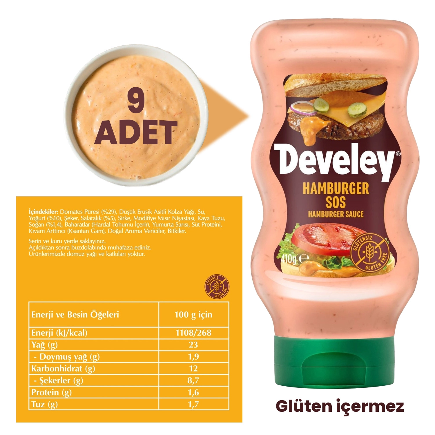 Develey Hamburger Sos 410g x 9 Adet (Kolisiyle)